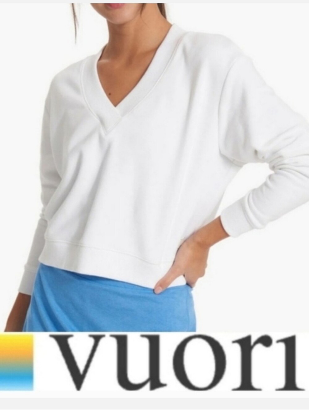 Vuori Sedona V-Neck Long Sleeve Pullover Sweatshirt NWT Cropped White PRICE FIRM